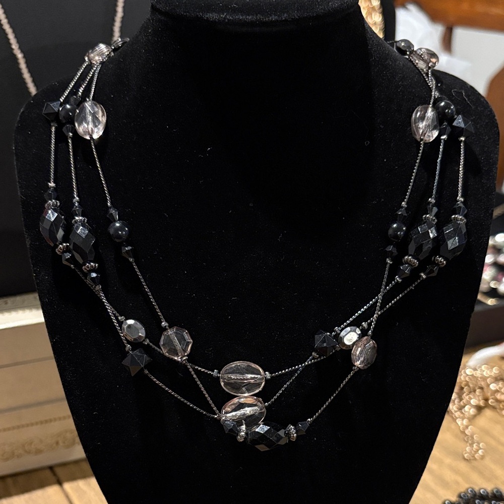 Vintage 1928 Black and Silver Multi-Strand Necklace